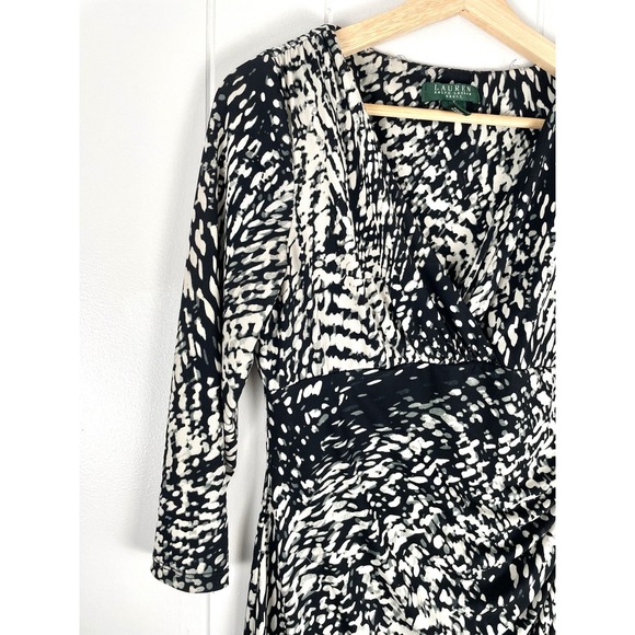 Ralph Lauren Dress Women's V Neck Black &‎ White Business Mid  Sleeve Size 6 - Picture 2 of 4